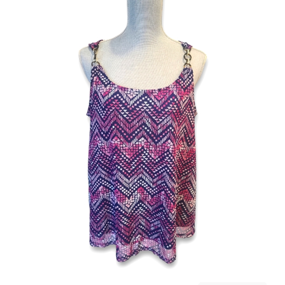 Harper Roun Neck Purple Chevron Blouse Top Size Large